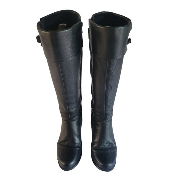 Jones Bootmaker Black Leather Tall Boots Size 38 EU 7.5 US EUC Chunky 3" Heel - Picture 5 of 8